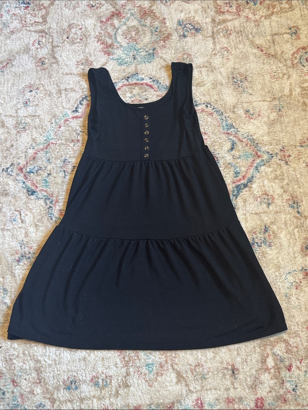 SHEIN Black Tiered Button-Front Sleeveless Dress